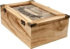 ToCi Boîte à Thé En Bois Naturel, Avec 6 Compartiments, Boîte à Thé Rectangulaire Boîte à Thé Boîte à Thé Boîte De Rangement Pour Sachets De Thé, 24 X 16 X 8,5 Cm (LxlxH), "Storage Box" Au Look Rétro -Dégustation Délicate 1200x836