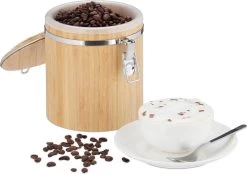 Boîte à Café Relaxdays Bambou - Boîte De Rangement - Hermétique - Fermeture à Clip - Avec Couvercle