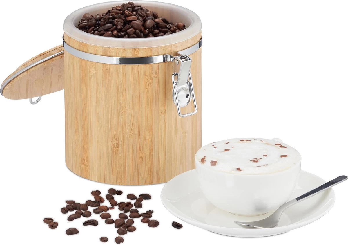 Boîte à Café Relaxdays Bambou - Boîte De Rangement - Hermétique - Fermeture à Clip - Avec Couvercle 4 Boîte à Café Relaxdays Bambou - Boîte De Rangement - Hermétique - Fermeture à Clip - Avec Couvercle – Image 2