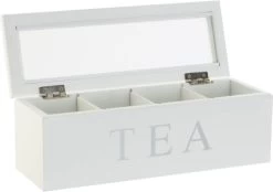 Boîte à Thé/boîte à Thé En Bois MDF Blanc 3 Compartiments 26 X 9 Cm - Boîtes De Rangement Pour Sachets De Thé