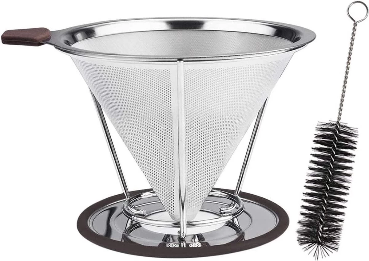 Filtre à Café Professionnel En Acier Inoxydable - Réutilisable - Avec Brosse - Sans Papier - Eco Friendly - Filtre à Café Pour Faire Du Café - Filtre Permanent - Restaurant / Café 3 Filtre à Café Professionnel En Acier Inoxydable - Réutilisable - Avec Brosse - Sans Papier - Eco Friendly - Filtre à Café Pour Faire Du Café - Filtre Permanent - Restaurant / Café