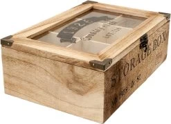 ToCi Boîte à Thé En Bois Naturel, Avec 6 Compartiments, Boîte à Thé Rectangulaire Boîte à Thé Boîte à Thé Boîte De Rangement Pour Sachets De Thé, 24 X 16 X 8,5 Cm (LxlxH), "Storage Box" Au Look Rétro -Dégustation Délicate 1200x870