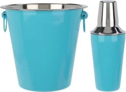 Excellent Houseware Cocktail Shaker Avec Seau à Glace/refroidisseur à Vin - Acier Inoxydable - Bleu/argent - Faire Des Cocktails