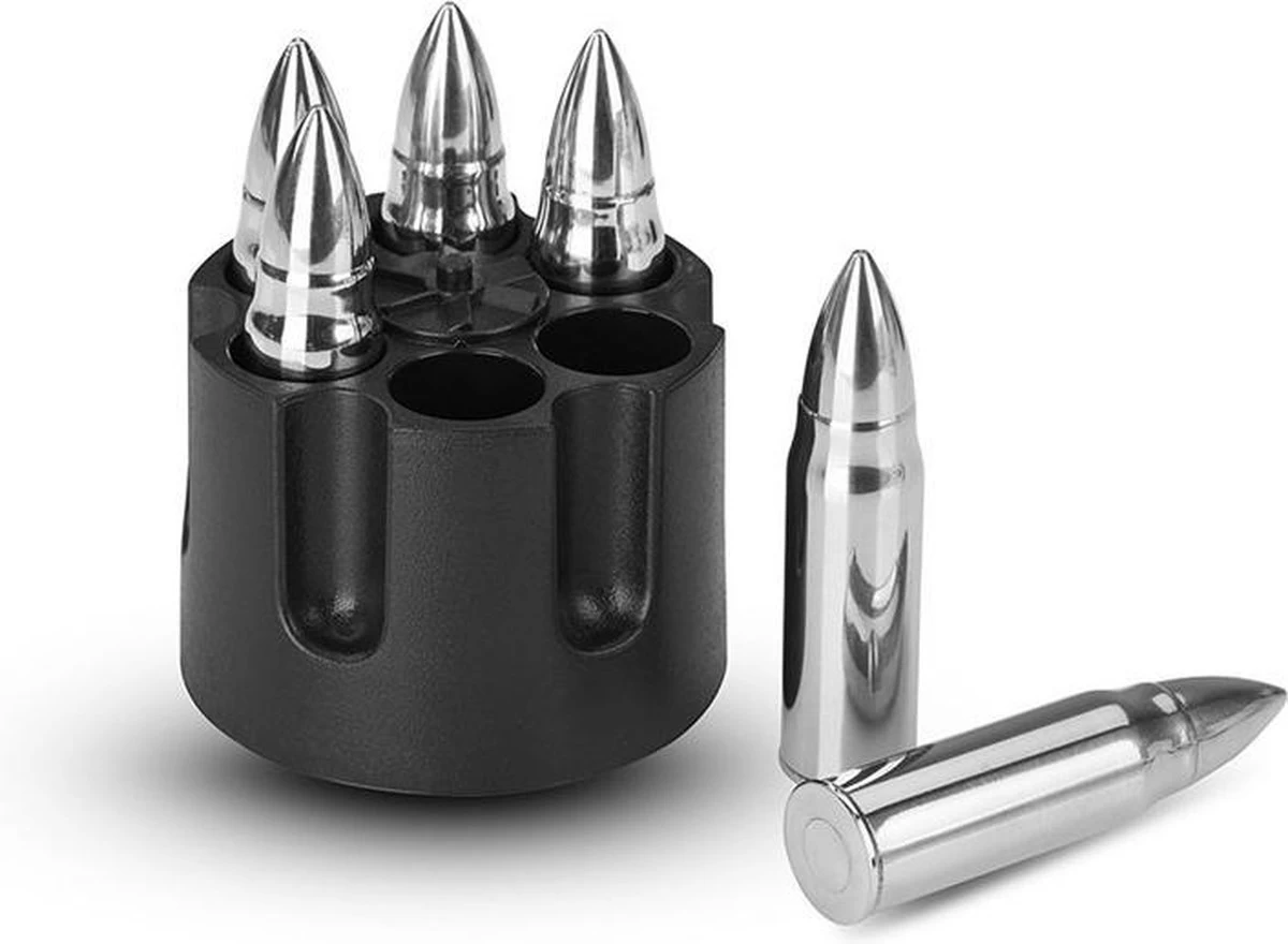 TDR-RVS 6 Pierres à Whisky-avec Une Forme De Balle-réutilisable-argent 7 TDR-RVS 6 Pierres à Whisky-avec Une Forme De Balle-réutilisable-argent – Image 5