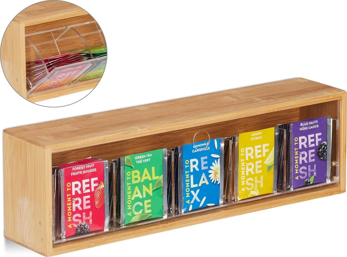 Boîte à Thé Relaxdays 5 Compartiments - Coffre à Thé - Support Pour Sachets De Thé - Bambou - Pour Env.10 Sachets De Thé 13 Boîte à Thé Relaxdays 5 Compartiments - Coffre à Thé - Support Pour Sachets De Thé - Bambou - Pour Env.10 Sachets De Thé – Image 11