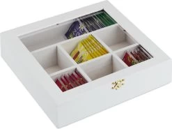 Boîte à Thé Relaxdays Bois - Boîte à Thé 7 Compartiments - Magasin De Thé - Boîte à Thé - Boîte à Thé - Boîte Blanche