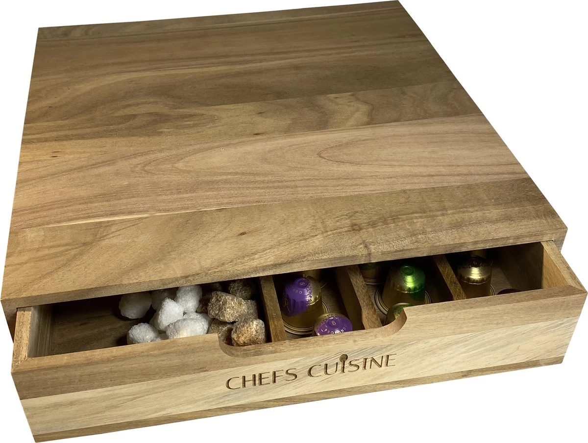 Chefs Cuisine Porte-capsule – Porte-capsule Avec Tiroir – Porte-capsule Dolce Gusto – Porte-capsule Nespresso – Porte- Tasses à Café – Porte- Dosettes De Café – Bois D'acacia 4 Chefs Cuisine Porte-capsule – Porte-capsule Avec Tiroir – Porte-capsule Dolce Gusto – Porte-capsule Nespresso – Porte- Tasses à Café – Porte- Dosettes De Café – Bois D'acacia – Image 2