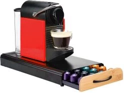 Porte-capsules De Luxe Avec Tiroir - Porte-capsules Et Tasses à Café Espresso - 40 Capsules - Acier Inoxydable - Noir Avec Bambou