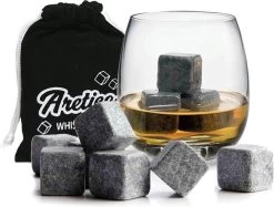 Aretica Whisky Stone Stones - Pour Un Vrai Whisky Sur Les Rochers - Pierres Naturelles - Glaçons Réutilisables - Glaçons - Glaçons De Pierre - Lot De 9 Pièces