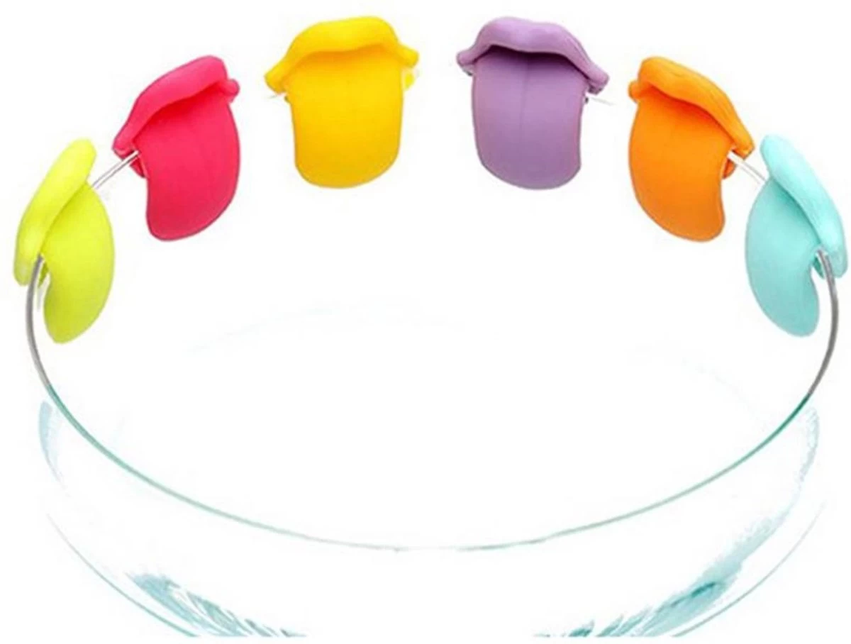 6 Pièces Mignon Marqueur En Verre Tong Multicolore - Silicone - étiquette En Verre - Fête 3 6 Pièces Mignon Marqueur En Verre Tong Multicolore - Silicone - étiquette En Verre - Fête