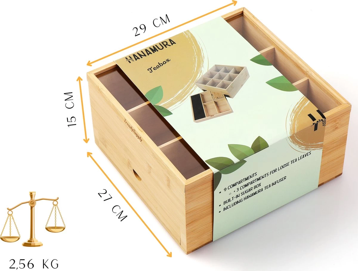 Hanamura Luxe Tea Box 9 Compartiments – Plateau Pour Thé En Vrac – Incl. œuf à Thé, Cuillères à Café Et Boîte à Sucre 4 Hanamura Luxe Tea Box 9 Compartiments – Plateau Pour Thé En Vrac – Incl. œuf à Thé, Cuillères à Café Et Boîte à Sucre – Image 2