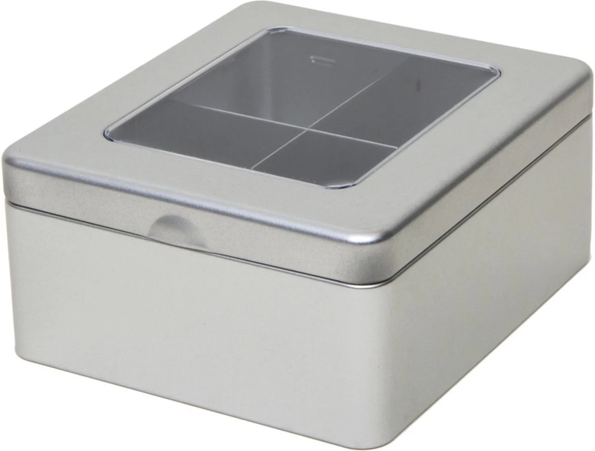 Boîte à Thé / Coffre à Thé Argentée 4 Compartiments 15 Cm Avec Fenêtre - Accessoires De Cuisine - Boîte De Rangement Porte Sachet à Thé 3 Boîte à Thé / Coffre à Thé Argentée 4 Compartiments 15 Cm Avec Fenêtre - Accessoires De Cuisine - Boîte De Rangement Porte Sachet à Thé