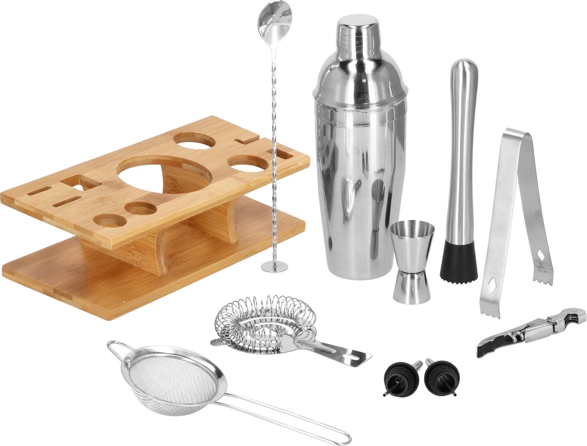 Ensemble De Cocktails Set | Set De 11 Shakers à Cocktail | Y Compris Support En Bamboe Et Emballage Cadeau | ACIER INOXYDABLE | Couleur Argent 12 Ensemble De Cocktails Set | Set De 11 Shakers à Cocktail | Y Compris Support En Bamboe Et Emballage Cadeau | ACIER INOXYDABLE | Couleur Argent – Image 10