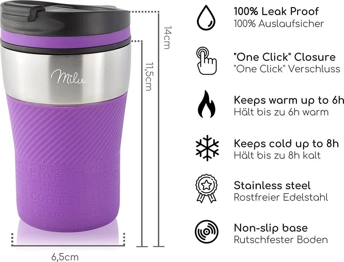 Mug Isotherme Milu - 210 Ml 100% étanche - Tasse Isolante, Tasse à Café à Emporter, Gobelet En Acier Inoxydable - Tasse De Voiture Isolation Double Paroi - Mugs De Voyage - Mug De Voyage (210ml, Violet) 6 Mug Isotherme Milu - 210 Ml 100% étanche - Tasse Isolante, Tasse à Café à Emporter, Gobelet En Acier Inoxydable - Tasse De Voiture Isolation Double Paroi - Mugs De Voyage - Mug De Voyage (210ml, Violet) – Image 4