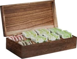 Boîte à Thé Relaxdays 8 Compartiments - Boîte à Thé Pour 80 Sachets De Thé - Boîte à Thé En Bois - Avec Couvercle