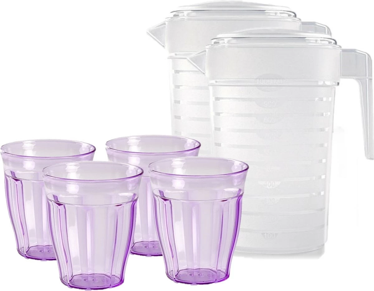 Carafes à Water/ Limonade 2 X Pièces Avec 2 Litres De Contenu Et 12 X Verres Colorés En Plastique De 250 ML Set Discount 3 Carafes à Water/ Limonade 2 X Pièces Avec 2 Litres De Contenu Et 12 X Verres Colorés En Plastique De 250 ML Set Discount