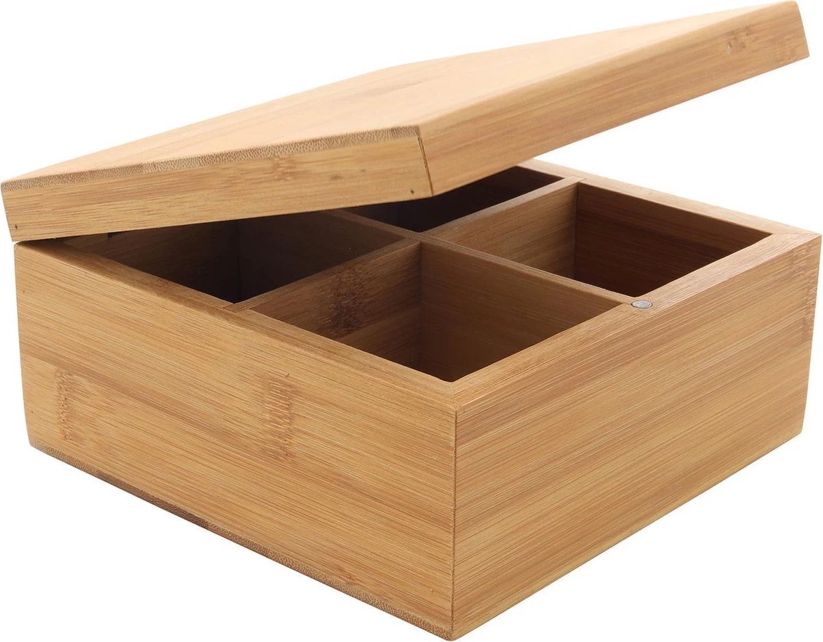 Boîte à Thé/boîte à Thé En Bois De Bamboe Marron 4 Compartiments 16 Cm - Boîtes/caisses à Sachets De Thé 6 Boîte à Thé/boîte à Thé En Bois De Bamboe Marron 4 Compartiments 16 Cm - Boîtes/caisses à Sachets De Thé – Image 4