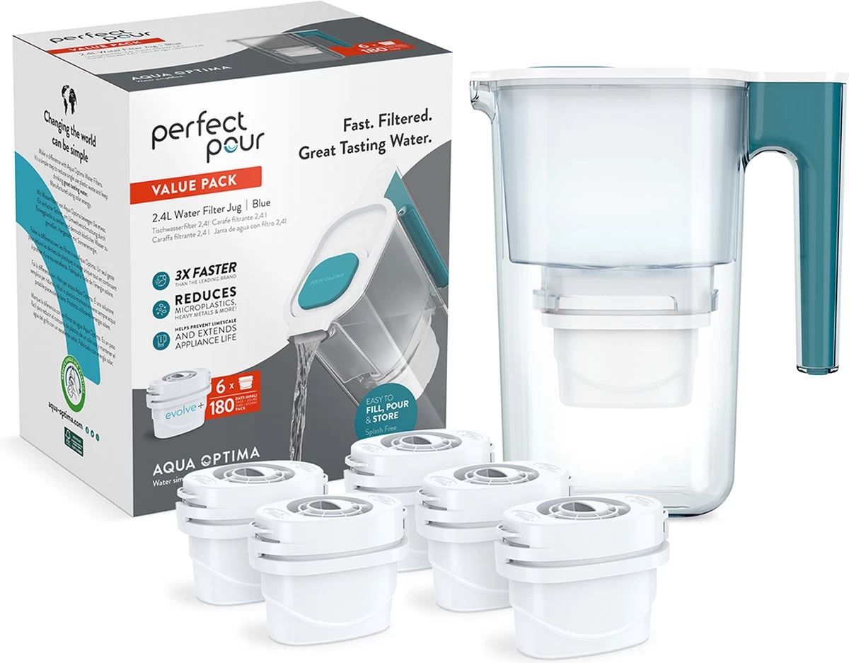 Aqua Optima Perfect Pour - Carafe Filtrante Avec 6 Filtres à Eau - 2,4 Litres - Sans BPA - Va Au Lave-vaisselle 4 Aqua Optima Perfect Pour - Carafe Filtrante Avec 6 Filtres à Eau - 2,4 Litres - Sans BPA - Va Au Lave-vaisselle – Image 2