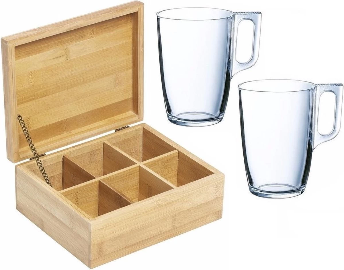 Coffret Cadeau 6 Compartiments Boîte à Thé Bambou 22 Cm - 2 Verres à Thé 320 Ml - Boîte De Rangement Sachets De Thé Avec Verres 3 Coffret Cadeau 6 Compartiments Boîte à Thé Bambou 22 Cm - 2 Verres à Thé 320 Ml - Boîte De Rangement Sachets De Thé Avec Verres