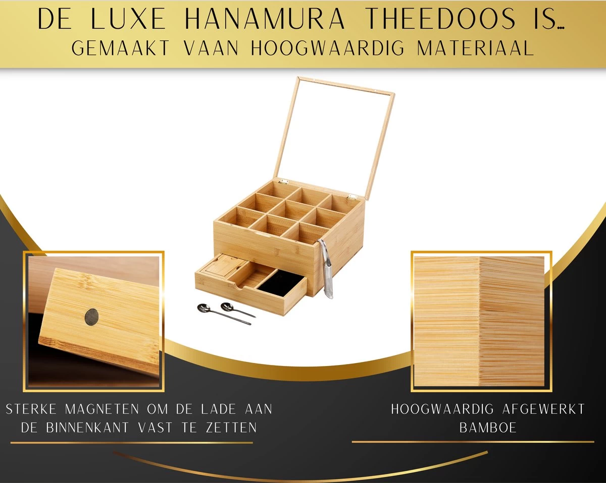 Hanamura Luxe Tea Box 9 Compartiments – Plateau Pour Thé En Vrac – Incl. œuf à Thé, Cuillères à Café Et Boîte à Sucre 6 Hanamura Luxe Tea Box 9 Compartiments – Plateau Pour Thé En Vrac – Incl. œuf à Thé, Cuillères à Café Et Boîte à Sucre – Image 4