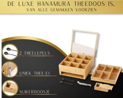 Hanamura Luxe Tea Box 9 Compartiments – Plateau Pour Thé En Vrac – Incl. œuf à Thé, Cuillères à Café Et Boîte à Sucre 12 Hanamura Luxe Tea Box 9 Compartiments – Plateau Pour Thé En Vrac – Incl. œuf à Thé, Cuillères à Café Et Boîte à Sucre -Dégustation Délicate 1200x958 2