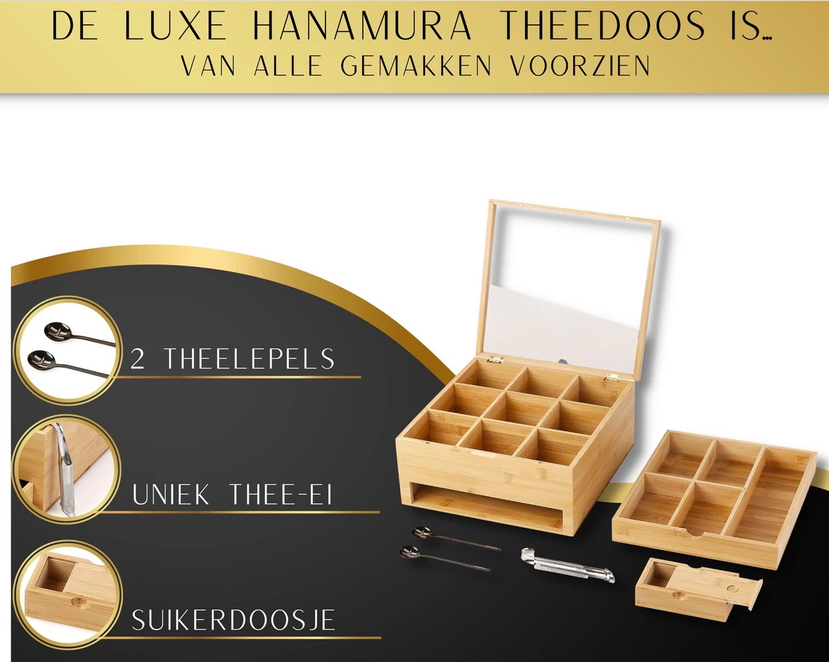 Hanamura Luxe Tea Box 9 Compartiments – Plateau Pour Thé En Vrac – Incl. œuf à Thé, Cuillères à Café Et Boîte à Sucre 7 Hanamura Luxe Tea Box 9 Compartiments – Plateau Pour Thé En Vrac – Incl. œuf à Thé, Cuillères à Café Et Boîte à Sucre – Image 5