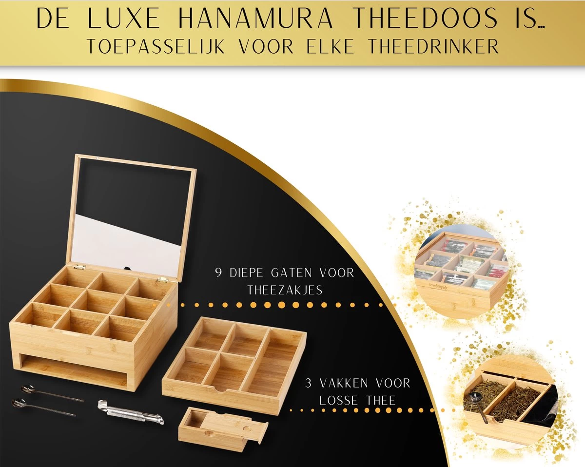 Hanamura Luxe Tea Box 9 Compartiments – Plateau Pour Thé En Vrac – Incl. œuf à Thé, Cuillères à Café Et Boîte à Sucre 5 Hanamura Luxe Tea Box 9 Compartiments – Plateau Pour Thé En Vrac – Incl. œuf à Thé, Cuillères à Café Et Boîte à Sucre – Image 3