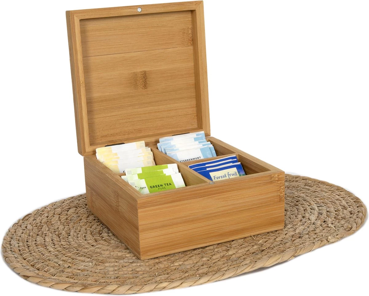 Boîte à Thé/boîte à Thé En Bois De Bamboe Marron 4 Compartiments 16 Cm - Boîtes/caisses à Sachets De Thé 7 Boîte à Thé/boîte à Thé En Bois De Bamboe Marron 4 Compartiments 16 Cm - Boîtes/caisses à Sachets De Thé – Image 5