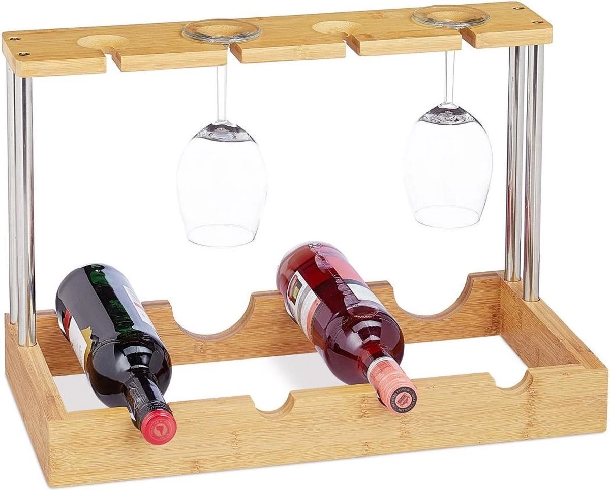 Life Deals® Casier à Vin En Bambou Pour 4 Bouteilles Et Verres à Vin - Porte-bouteille Debout - Bois Vierge - Porte-vin En Bois 3 Life Deals® Casier à Vin En Bambou Pour 4 Bouteilles Et Verres à Vin - Porte-bouteille Debout - Bois Vierge - Porte-vin En Bois