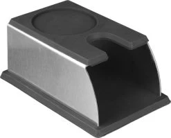 Expresso écarlate | Station De Tamper "Professional" En Acier Inoxydable Avec Tapis De Tamper En Silicone Alimentaire Pour Garder Le Tamper Après Estampage. Noir