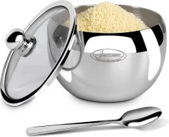 Sucrier Avec Couvercle Transparent (pour Une Meilleure Reconnaissance) Et Cuillère à Sucre Pour La Maison Et La Cuisine En Forme De Tambour Grand Format, 440 Ml (15,4 OZ Ou 1,83 Tasse)