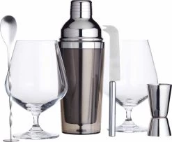KitchenCraft Set Cadeau à Gin De Luxe BarCraft Comprenant Des Verres à Gin , Un Shaker à Cocktail, Une Cuillère à Pilon, Une Mesure à Dual Barre, Un Couteau De Bar Et Des Recettes