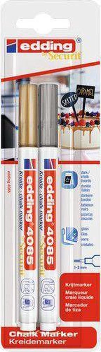 Marqueur Edding Chalk E-4085, Pointe Ronde De 1 - 2 Mm, Blister De 2 Pièces, Argent Et Or 3 Marqueur Edding Chalk E-4085, Pointe Ronde De 1 - 2 Mm, Blister De 2 Pièces, Argent Et Or