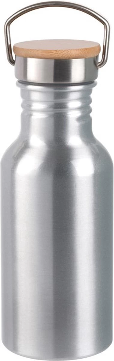 Bouteille D'eau / Gourde En Aluminium 3x Pièces Argent Avec Bouchon à Vis En Bambou 550 Ml - Bouteille De Sport - Bouteille D'eau 4 Bouteille D'eau / Gourde En Aluminium 3x Pièces Argent Avec Bouchon à Vis En Bambou 550 Ml - Bouteille De Sport - Bouteille D'eau – Image 2