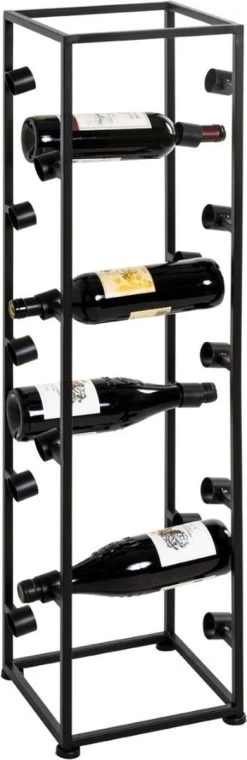 HakuShop Wine Rack - Porte-bouteilles De Vin Pour 18 Bouteilles - Porte-bouteilles En Acier Zwart - Porte-bouteilles Pratique - 26 X 26 X 104 Cm