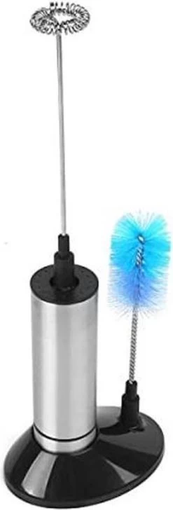 TDR - Mousseur à Lait électrique - Acier Inoxydable - Fonctionne Sur Batterie - Avec Brosse De Nettoyage