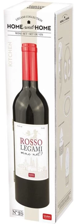 Ensemble-cadeau D'accessoires Pour Le Vin LEGAMI 6 Pièces | Tire-bouchon, Bec Avec Bouchon, Bouchon De Bouteille, Anneau D'égouttement, Coupe-feuille, Rangement "bouteille De Vin" -Dégustation Délicate 409x1200