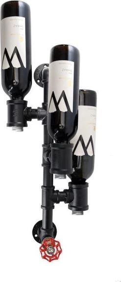 Decopatent ® Casier à Vin Mural Pour 3 Decopatent De Vin - Métal - Vintage - Casier à Bouteilles Pour 3x Bouteille De Vin - Casier à Vin Mural - Casier à Vin - Zwart