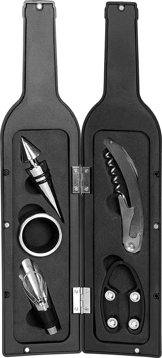 Grinscard Wine Opener Set 5 Pièces Conception De Bouteilles De Vin, Accessoires De Vin Noir Avec Coupe-capsule |tire-bouchon Bec Verseur Anneau Anti-goutte Bouchons Inox 3 Grinscard Wine Opener Set 5 Pièces Conception De Bouteilles De Vin, Accessoires De Vin Noir Avec Coupe-capsule |tire-bouchon Bec Verseur Anneau Anti-goutte Bouchons Inox