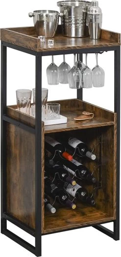 IN.HOMEXL Boxwel - Cave à Vin - Casier à Vin Métal - Bois - Armoire Industrielle - Pour 9 Bouteilles - 113 X 52 X 40 Cm Bois - Marron / Zwart