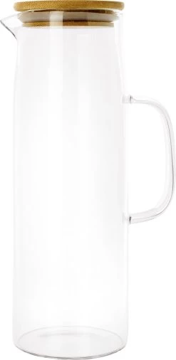 Krumble - Carafe - Filtre à Eau - Carafe à Eau - Bouteille Verseuse - Distributeur De Boissons - Poignée Et Couvercle Inclus - Glas Et Bois - 1,5 Litre - 8,5 X 27 Cm - Transparent Et Marron Clair -Dégustation Délicate 586x1200