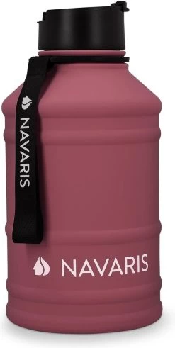 Gourde En Acier Inoxydable Navaris - 2L - Gourde Extra Large En Acier Inoxydable Avec Bouchon - Idéal Pendant Le Sport - Rouge