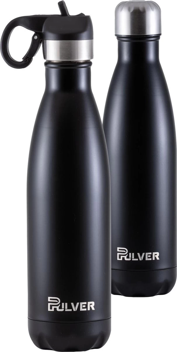Pulver - Bouteille Thermos / Gourde De Luxe En Acier Inoxydable - Sans BPA - 500 Ml - Bouteille D'eau Avec Paille - Gourde - Double Isolation - Zwart 3 Pulver - Bouteille Thermos / Gourde De Luxe En Acier Inoxydable - Sans BPA - 500 Ml - Bouteille D'eau Avec Paille - Gourde - Double Isolation - Zwart