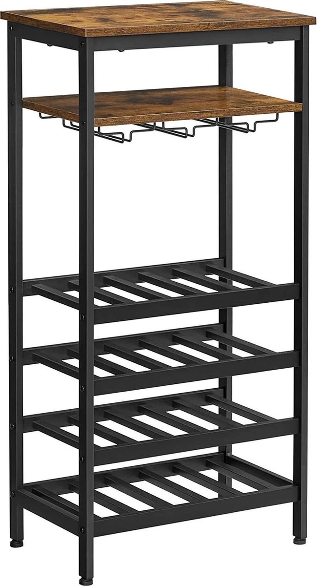 Casier à Vin, Casier à Bouteilles, Pour 20 Bouteilles, Avec Porte-verre, Pour Cave, Cuisine, Salle à Manger, Style Industriel, 50 X 32 X 100 Cm, Vintage Brun-noir LWR020B01 3 Casier à Vin, Casier à Bouteilles, Pour 20 Bouteilles, Avec Porte-verre, Pour Cave, Cuisine, Salle à Manger, Style Industriel, 50 X 32 X 100 Cm, Vintage Brun-noir LWR020B01