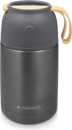 Navaris Thermos Inox 650ml - Gobelet Alimentaire Nomade - Gobelet Chauffant Pour Aliments Chauds Et Froids - Isotherme Et étanche - Gris Foncé
