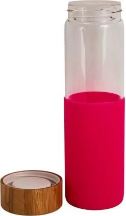 Bouteille Personnalisée Avec Votre Eigen Texte Ou Naam - Rose - Bouchon En Bamboe - Votre Eigen Design Est également Possible