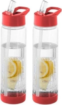 2x Bouteilles / Bouteilles D'eau Transparentes Avec Infuseur De Fruits Rouges 850 Ml - Bouteille De Sport - Sans BPA