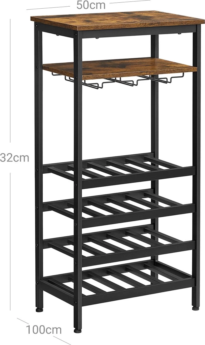 Signature Home Bull Casier à Vin Avec Porte-verres - Casier à Bouteilles Pour 20 Bouteilles - Industriel Pour Cave, Cuisine -50 X 32 X 100 Cm, Marron-noir Vintage 4 Signature Home Bull Casier à Vin Avec Porte-verres - Casier à Bouteilles Pour 20 Bouteilles - Industriel Pour Cave, Cuisine -50 X 32 X 100 Cm, Marron-noir Vintage – Image 2