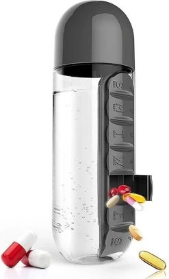 Brenlux Drinking Bus Fitness - Gourde Avec Porte-pilules - Gourde - Gourde Porte- Vitamines - Boire Bus école Avec Rangement Pour Pilules - Gourde Avec Rangement Vitamines - Gourde Avec Porte-médicaments