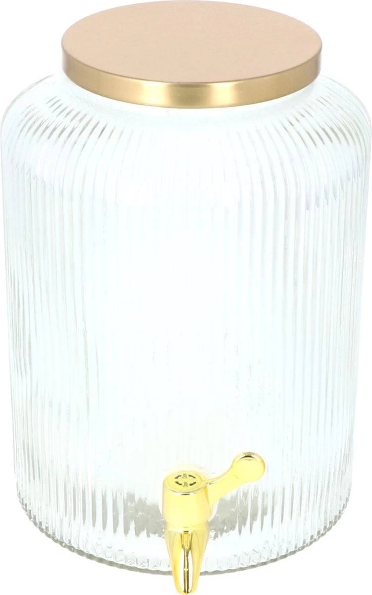4goodz Carafe à Jus En Verres Avec Robinet Et Couvercle Dorés 5 Litres 4 4goodz Carafe à Jus En Verres Avec Robinet Et Couvercle Dorés 5 Litres – Image 2